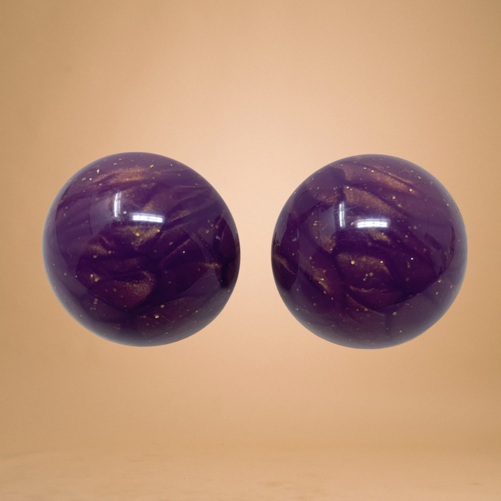 Vintage 1980's Domed Purple Gold Acrylic Swirl Button Earrings Screw Back Carded
